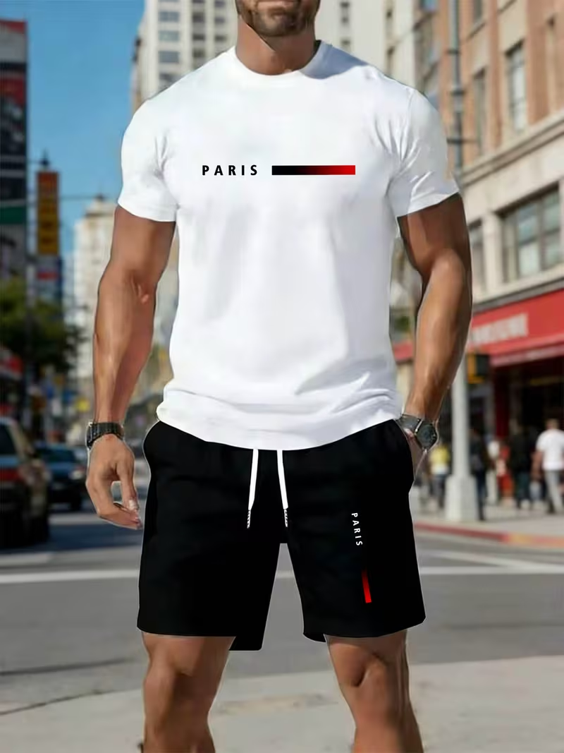Men's sports two-piece set sho - Running Gear Men 评论和价格