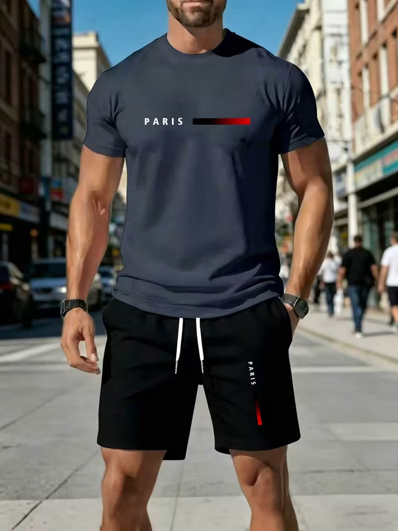 Men's sports two-piece set sho - Running Gear Men 评论和价格