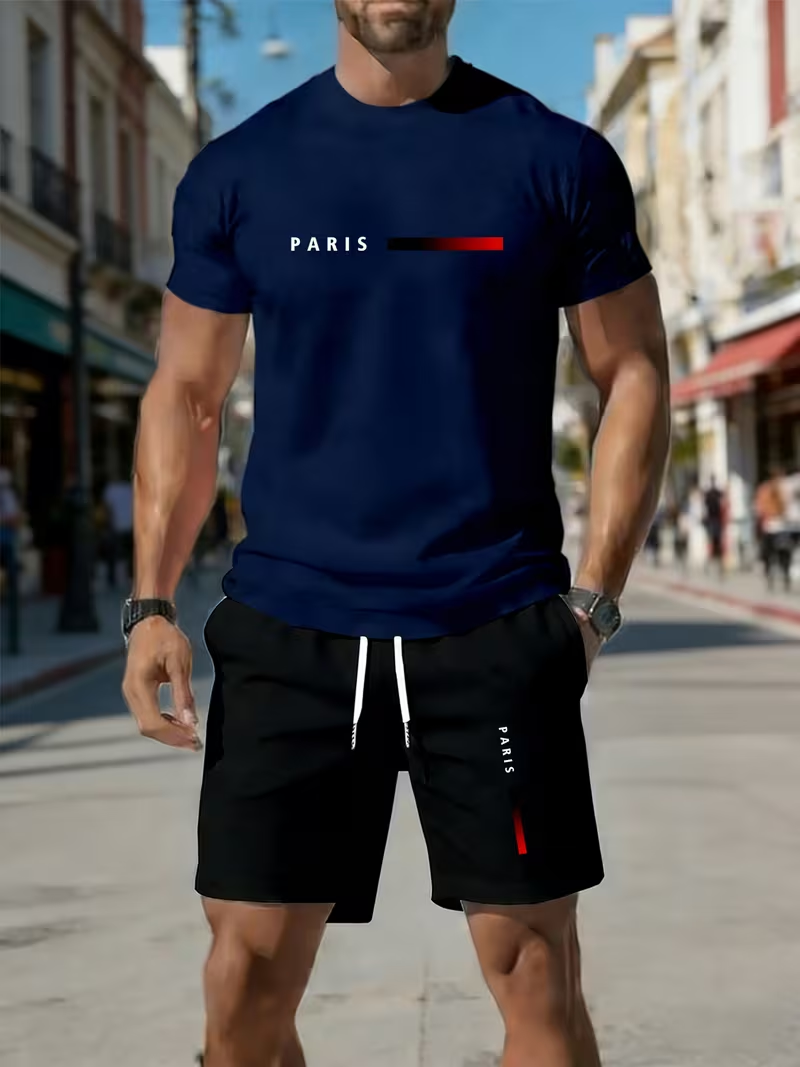 Men's sports two-piece set sho - Running Gear Men 评论和价格